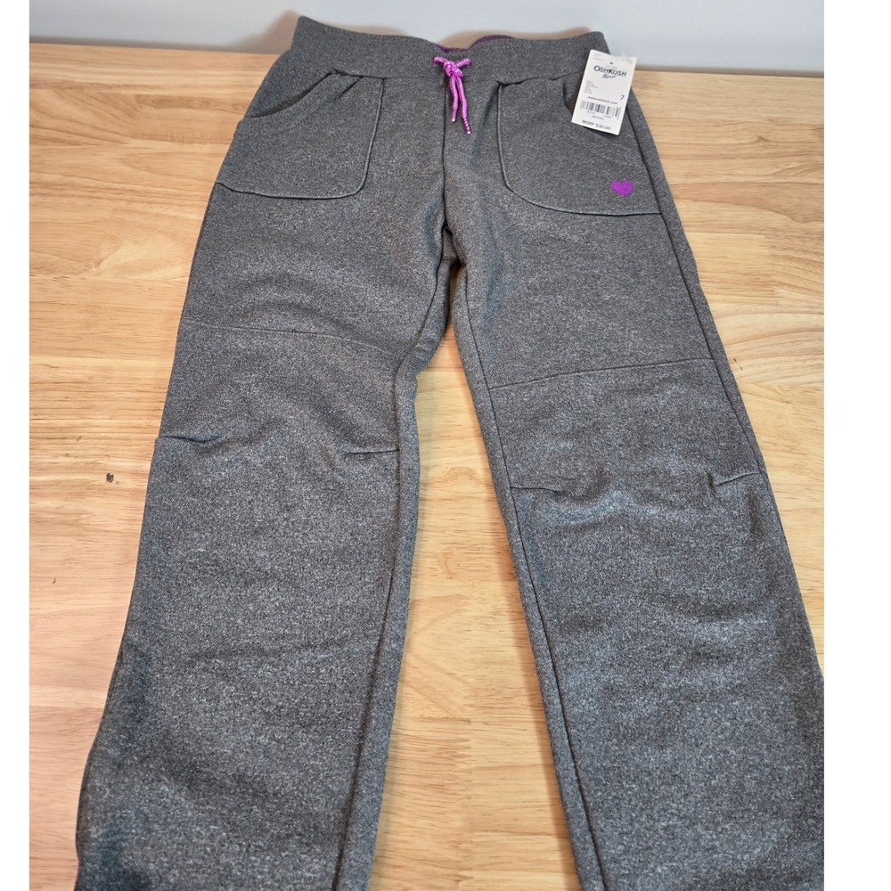 OshKosh Bgosh Girls Gray Fleece Lined Jogger Pants Purple Ankle Zip Size 7 NWT